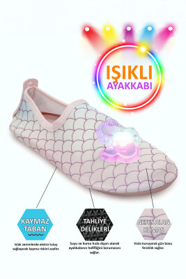 Işıklı Denizkızı Unicorn Figürlü Kaymaz Tabanlı Esnek Hafif Dayanıklı Çocuk Havuz Plaj Deniz Ayakkabısı - 2