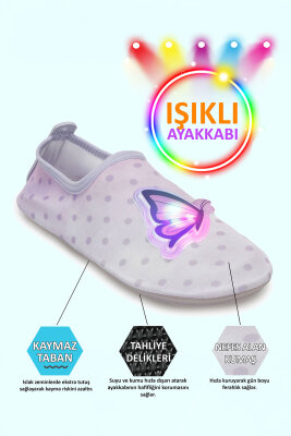 Işıklı Kelebek Figürlü Kaymaz Tabanlı Esnek Hafif Dayanıklı Çocuk Havuz Plaj Deniz Ayakkabısı - 3