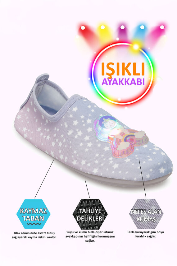 Işıklı Rainbow Figürlü Kaymaz Tabanlı Esnek Hafif Dayanıklı Çocuk Havuz Plaj Deniz Ayakkabısı - 2