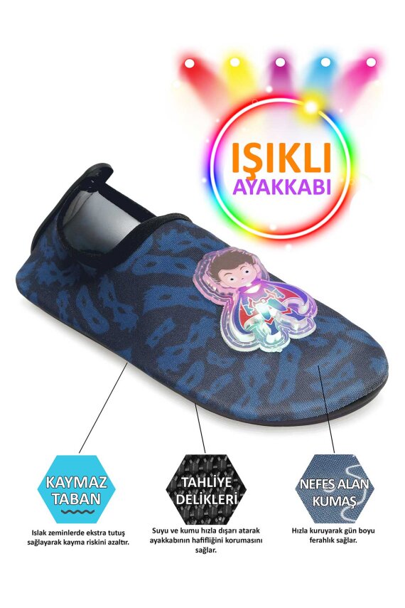 Işıklı Super Kahraman Figürlü Kaymaz Tabanlı Esnek Hafif Dayanıklı Çocuk Havuz Plaj Deniz Ayakkabısı - 3