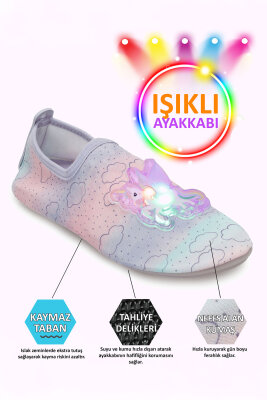 Işıklı Unicorn Figürlü Kaymaz Tabanlı Esnek Hafif Dayanıklı Çocuk Havuz Plaj Deniz Ayakkabısı - 2