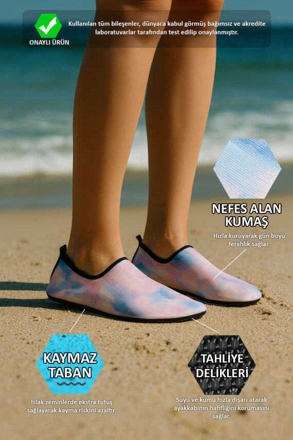 Pink Dream Kaymaz Tabanlı Esnek Hafif Kadın Havuz Plaj Deniz Ayakkabısı - 2