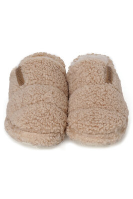 Teddy Kumaş Yumuşak Tüylü Esnek Hafif Dayanıklı Camel Rengi Kadın Peluş Ev Ayakkabısı - 3