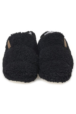 Teddy Kumaş Yumuşak Tüylü Esnek Hafif Dayanıklı Siyah Kadın Peluş Ev Ayakkabısı - 3